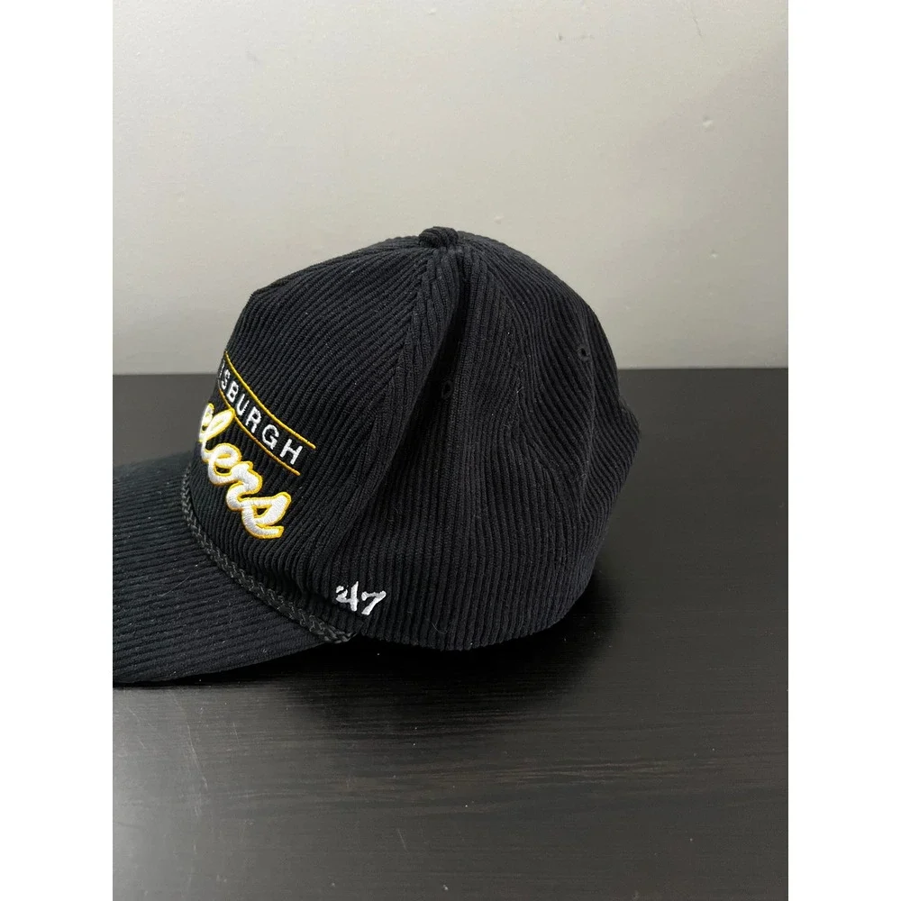 47 Brand Pittsburgh Steelers Black Corduroy Snapback Hat Green Underbrim NFL Cap